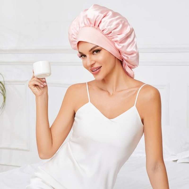Large Silk Bonnet for Sleeping, Satin Hair Bonnet for Sleeping with Tie Band, Double Layer Satin Bonnets for Women Natural Curly Hair