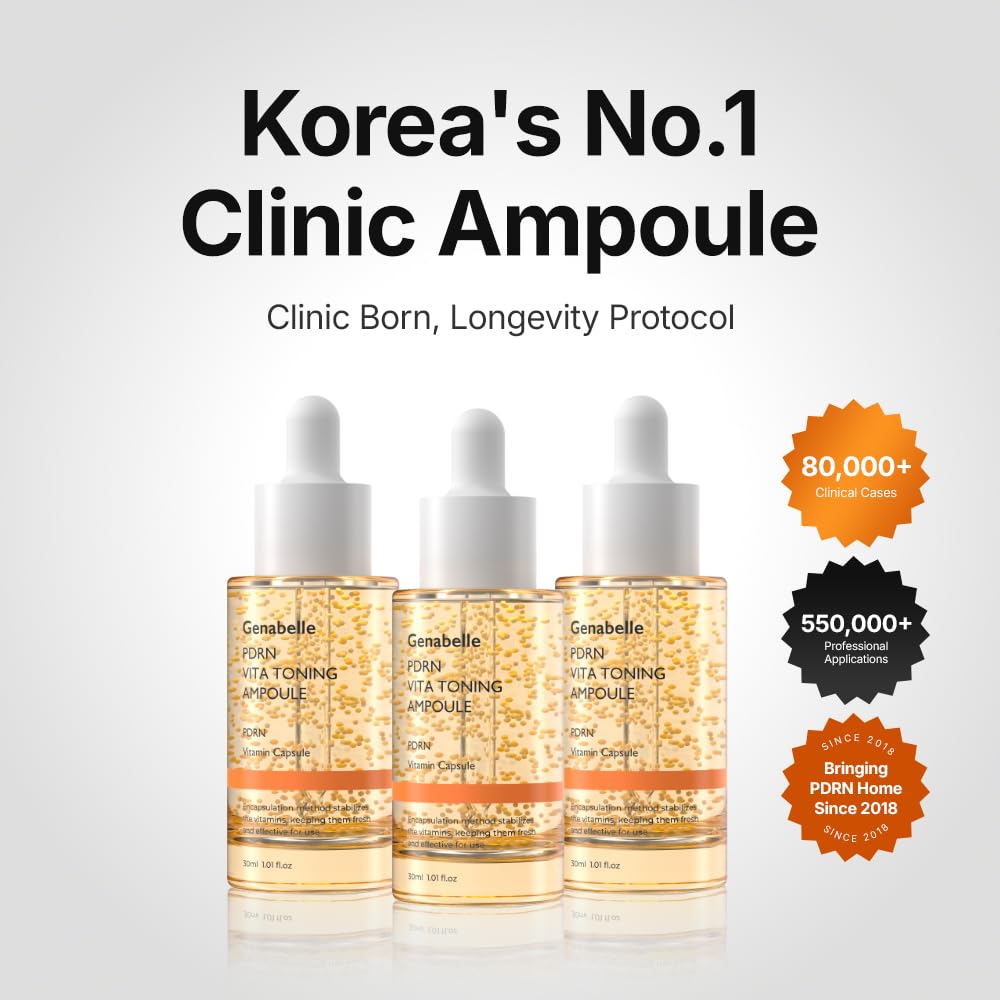 Genabelle PDRN Vitamin c Serum Toning Ampoule - Lightweight Glass Skin,korean skin care with Vitamin B, C, E, PDRN, Serum for Blemishes, Glass Skin, Fine Lines and Rough Skin Texture, 1.01 fl oz