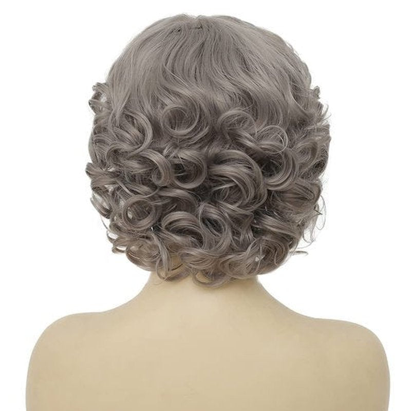 Amnenl Grey Short Curly Wig for Women Finger Wave Wigs Natural Heat Resistant Synthetic Hair for Daily Costume Party Halloween Wig