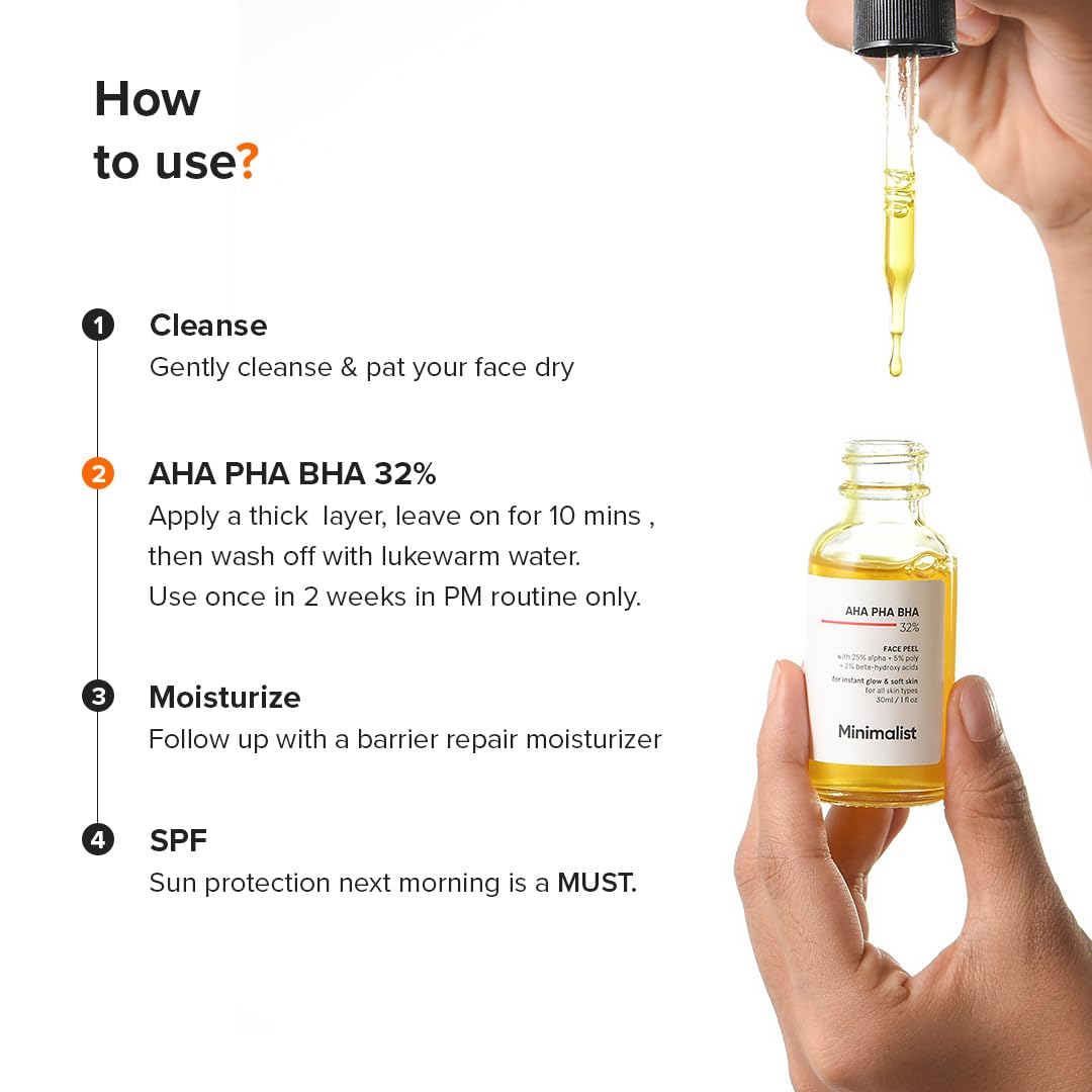 Minimalist 32% AHA BHA PHA (Turmeric Root Extract) Peeling Solution for Glowing Skin & Pore Cleansing | Weekend Facial Exfoliant Peel for Deep Pore Cleansing | For Women & Men | 1 Fl Oz / 30 ml