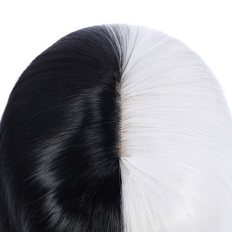 PATTNIUM Black White Wig Long Curly Wavy Wig Black and White Wig with Bangs for Women Two Color Wig Synthetic Halloween Cosplay Wig (Black and White)