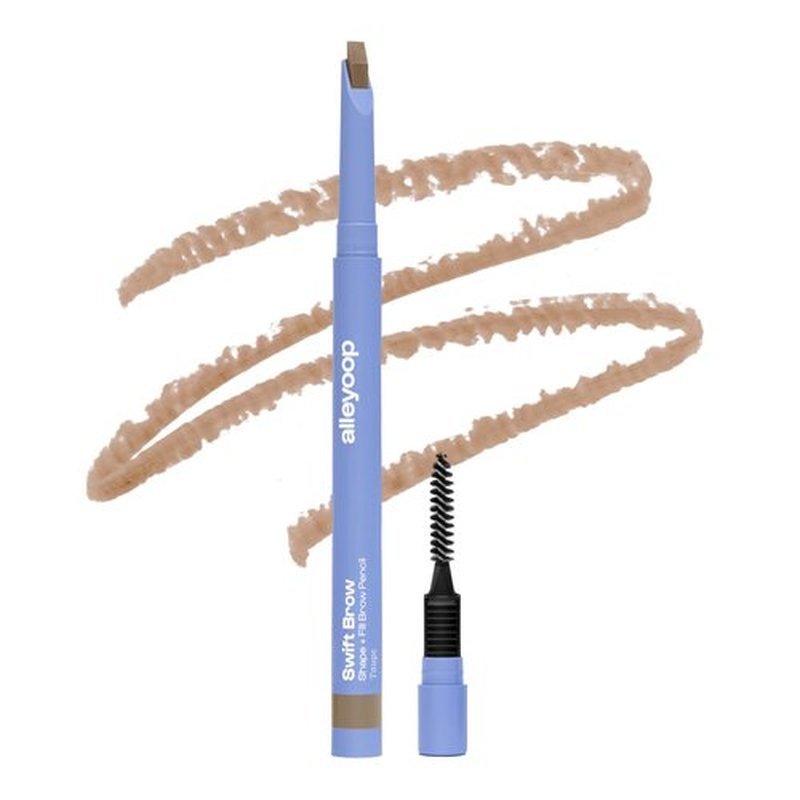 ALLEYOOP Swift Brow All-In-One Brow Definition with Built-In Sharpener & Spoolie Brush – Water & Smudge-Resistant Eyebrow Definer Pencil with Natural Matte Finish - Vegan & Cruelty-Free (Taupe)