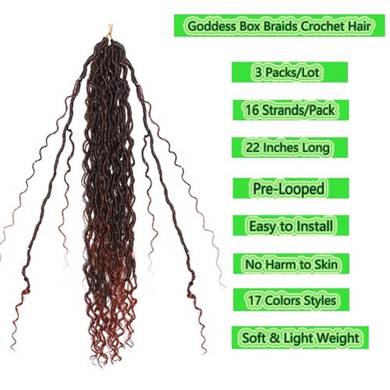 BALINGHAIR Goddess Locs Crochet Hair Black to Red Brown 22 Inch 3 Packs Bohemian Faux Locs Crochet Hair With Curly Ends Pre Looped Hair Extensions 16 Roots/Pack(1B/350)