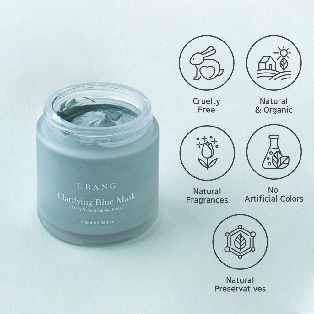 URANG Clarifying Blue Mask – Premium K-beauty Clarifying & Exfoliating Blue Clay Face Mask – 3.55 Oz – 100% Natural & Vegan