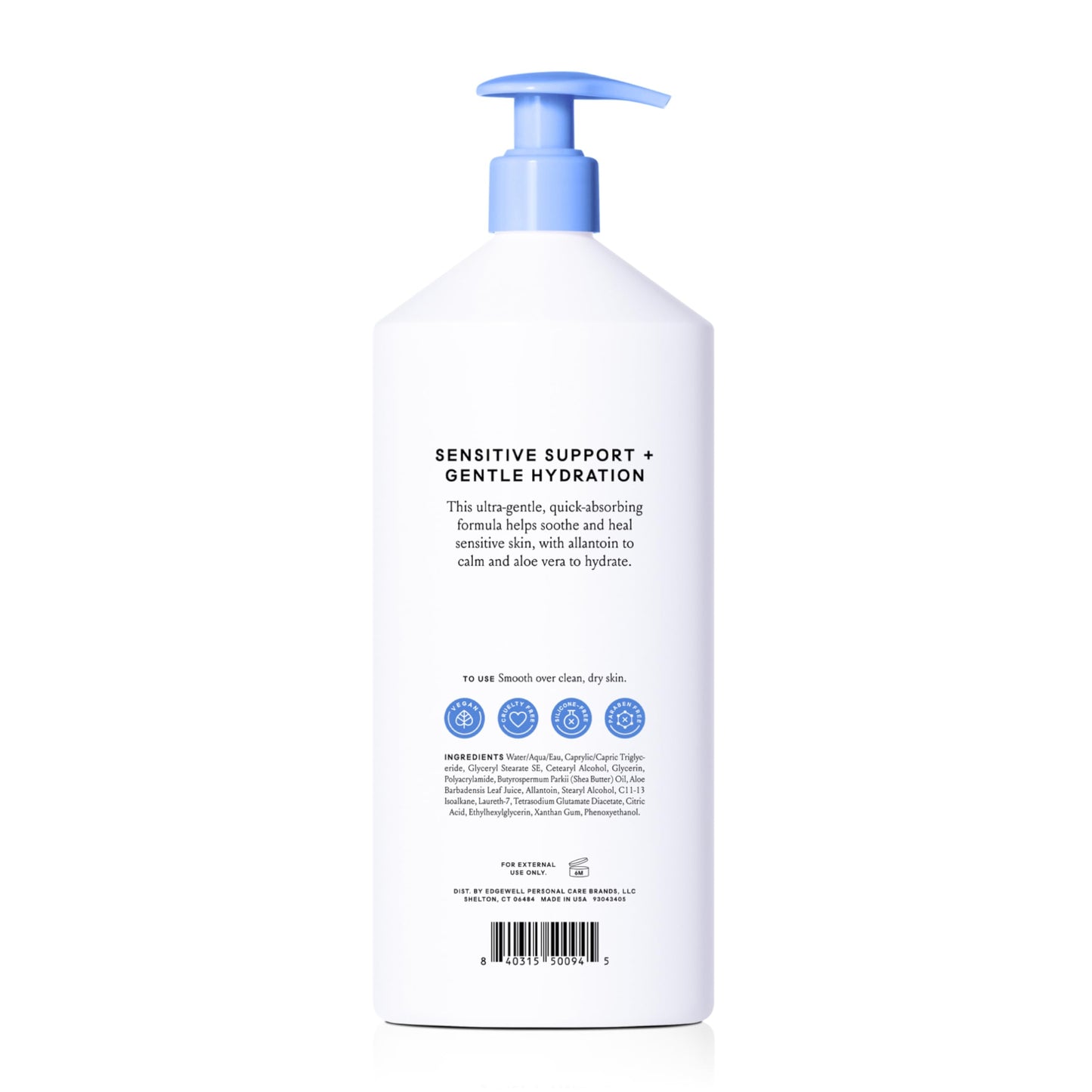 Billie Sensi Ultra-Gentle Women's Body Lotion, Fragrance-Free, Allantoin & Aloe Vera, 18 fl oz