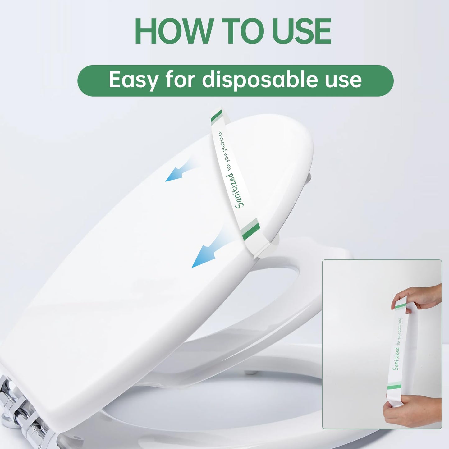 Germiwipe 500Pcs Sanitized Toilet Seat Band,Hotel Essentials, Printed Toilet Strips for Hotels Motels Hospitals (Green/White) TSB-500