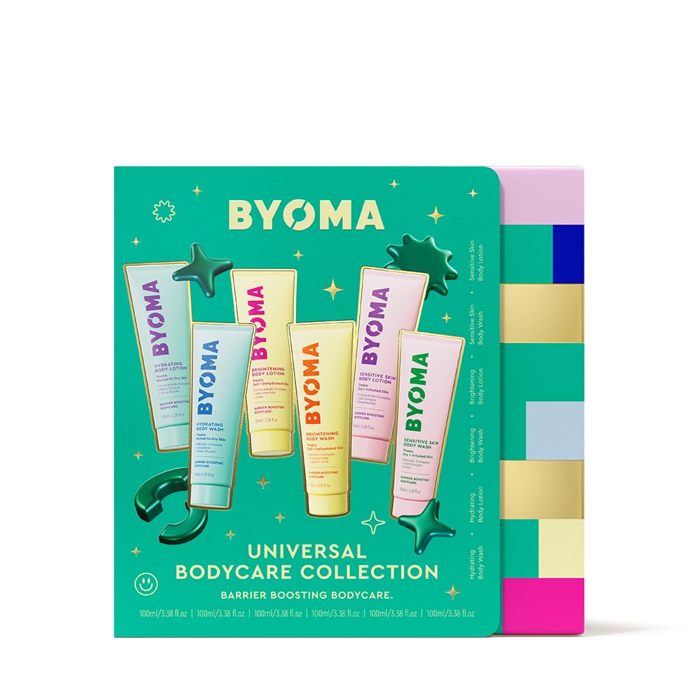 BYOMA Body Care Trial and Travel Kit (6-Piece Set) - Support the Skin Barrier with Hydrating, Brightening, and Sensitive Travel Size Body Wash and Lotion