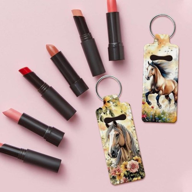 OLYCRAFT 2pcs Lipstick Holder Keychain Horse Pattern Lip Balm Holders Elastic Diving Fabric Lipstick Keychains Portable Lipstick Holder Bags Lipstick Sleeve Key Ring Holder for Lipstick Chapstick