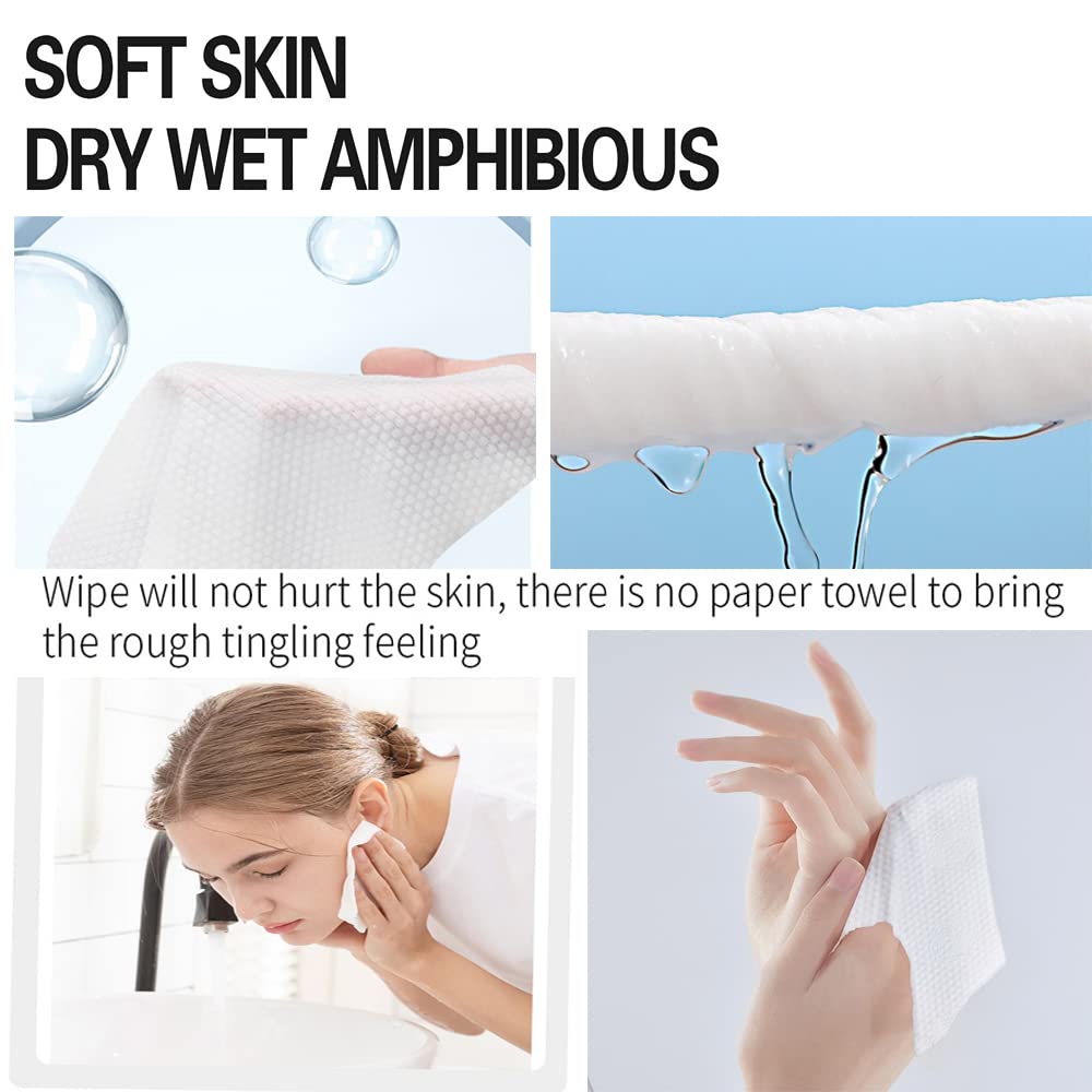 Cotton Facial Dry Wipes 100 Count, Deeply Cleansing Disposable Face Towel Cotton Tissue, Multi-Purpose for Skin Care, Facial Tissue for Cleansing, Skincare and Makeup Remover,Make-up Wipes