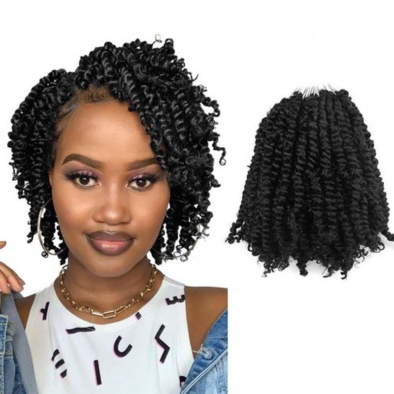 Wudas Short Passion Twist Hair 6 Inch Pre-twisted Passion Twists Crochet Hair Natural Black Pre-looped Synthetic Crochet Braids (7 Packs,1B)