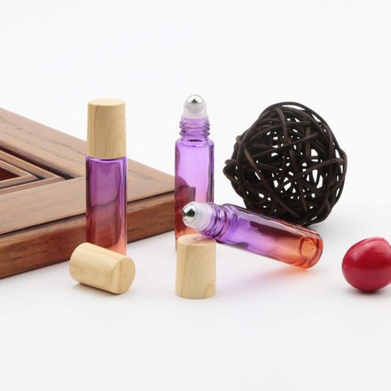 Newzoll 8 Pcs Glass Roller Bottles Essential Oils Perfume Roll on Bottles 10 ml (1/3 oz) Purple Orange Gradient Rolling Bottles Vials Container for Oils Lip Balms