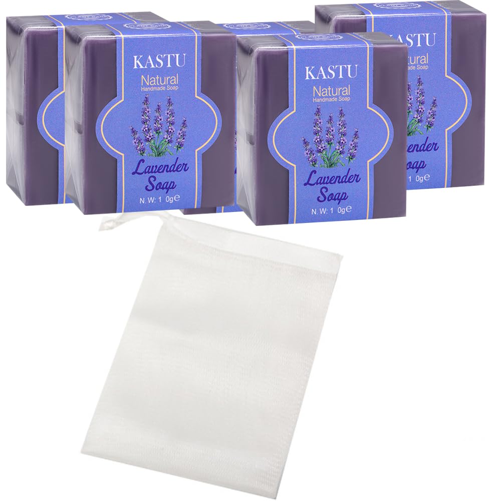 kastu Lavender Oils Soap Bar for Face & Body,Moisturizing,Softer Skin,Natural Handmade,Hypoallergenic Beauty Bar Sensitive Skin With Gentle Cleanser,Men and Women,5PCS X 120g
