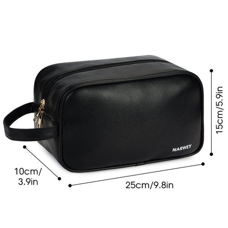 Narwey Vegan Leather Travel Toiletry Bag for Women and Men Traveling Dopp Kit Makeup Bag Organizer for Toiletries Accessories Cosmetics (P-Black)