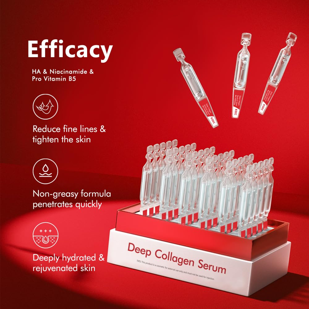 KOEC Collagen Repair Serum for Face 30PCS,Ultra Hydrating Anti-Aging Serum for Wrinkles & Fine Lines,Facial Collagen Vials Lightweight 1.5ml X 30 pcs