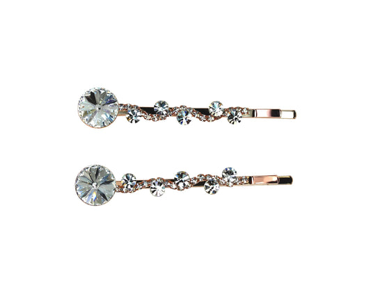 Faship A Pair Of Clear Premium Rhinestone Crystal Floral Hair Clips 2 Pcs Pins - Clear/Rose Gold