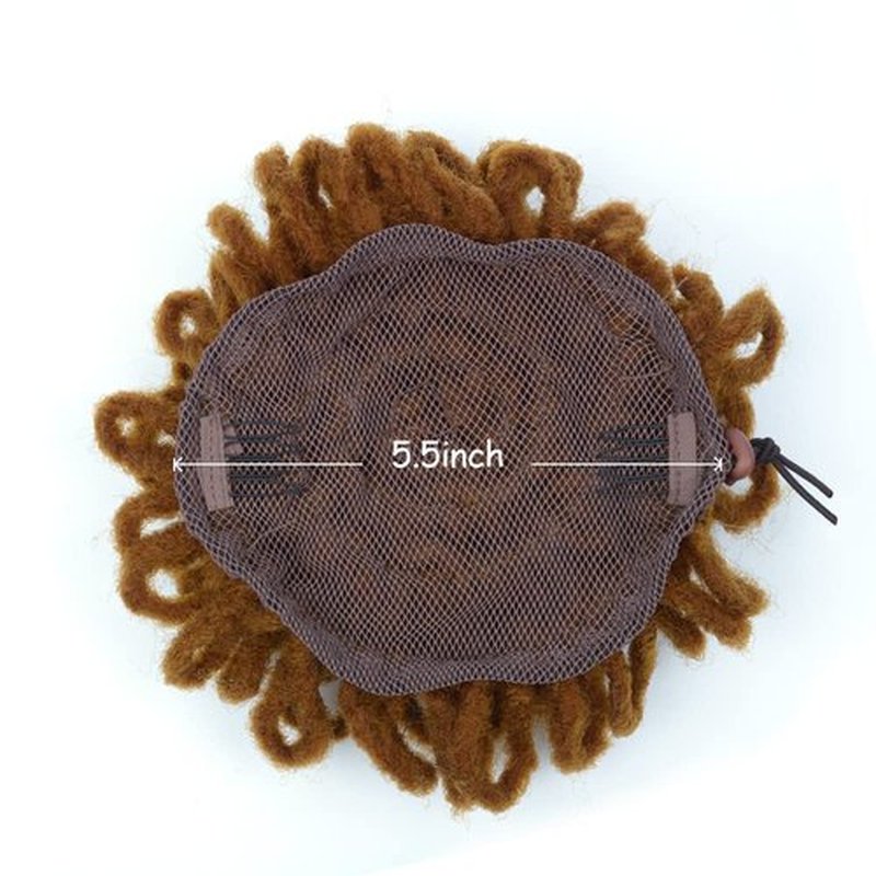 Yinmei Baibian 2Pcs Locs Ponytail Dreadlocks Bun Drawstring Locs Ponytail Hair Braided Petal Bun Chignon Faux Loc Braids Buns Synthetic Clip in on Hair Extensions for Black Women Girls(30#)
