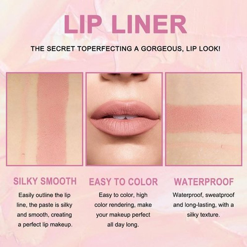 2 in 1 Nude Beige Matte Lip Liner & Lipstick Combination, DNM Metallic Dual Ended Lipstick, Lip Liner, Lip Gloss, 24 Hour all Day Long-Lasting Waterproof Lipliners Pen for Women Lip Makeup Gift Set03
