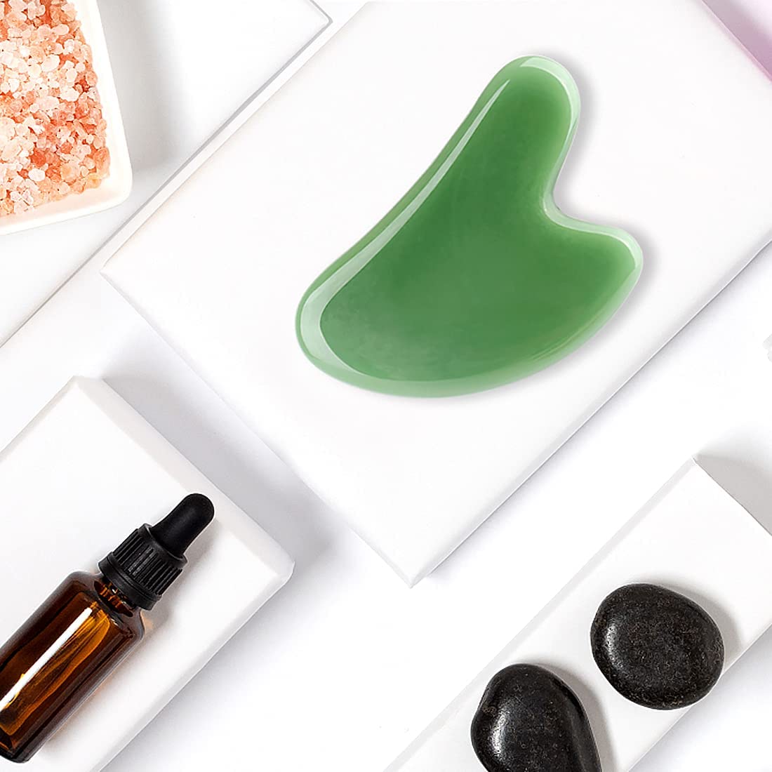 FUANKANG Gua Sha Facial Tools Stone Massage GuaSha Tool for Face (Green)