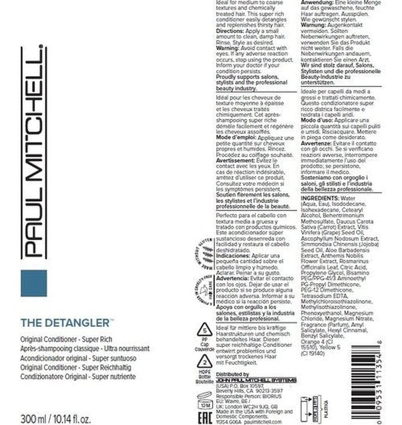 Paul Mitchell The Detangler, Original Conditioner, Super Rich Formula, For Coarse + Color-Treated Hair, 10.14 fl. oz.