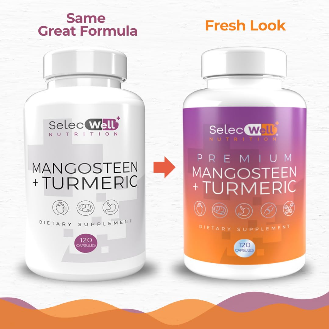 SelecWell Mangosteen + Turmeric Capsules | Joint & Digestion Support | Formulated for Wellness, Includes Natural Ingredients | 120 Vegetarian Capsules, 1500mg per Serving