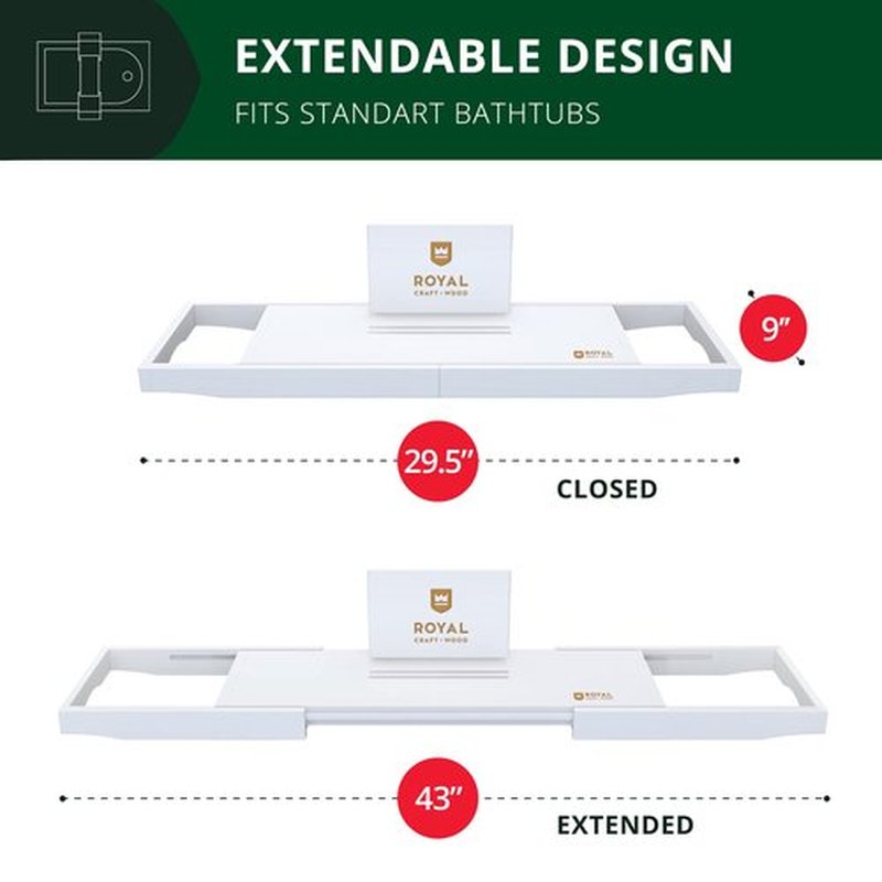 ROYAL CRAFT WOOD Premium Bathtub Tray - Expandable Bath Tray for Tub - Luxury Bathtub & Bathroom Accessories