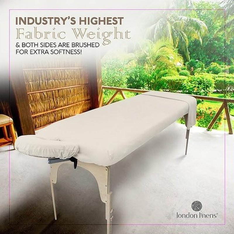 LONDON LINENS Soft Microfiber Massage Table Sheets Set 3 Piece Set - Includes Massage Table Cover, Massage Fitted Sheet, and Massage Face Rest Cover (Cream) Pack of 2