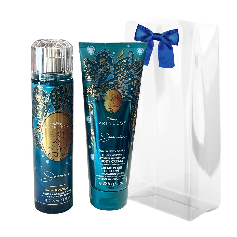 Bath & Body Works PRINCESS COLLECTION Fine Fragrance Mist & Ultimate Hydration Body Cream 2-piece Gift Set with a Bow for Holidays - Full Size – Limited Edition (Jasmine)