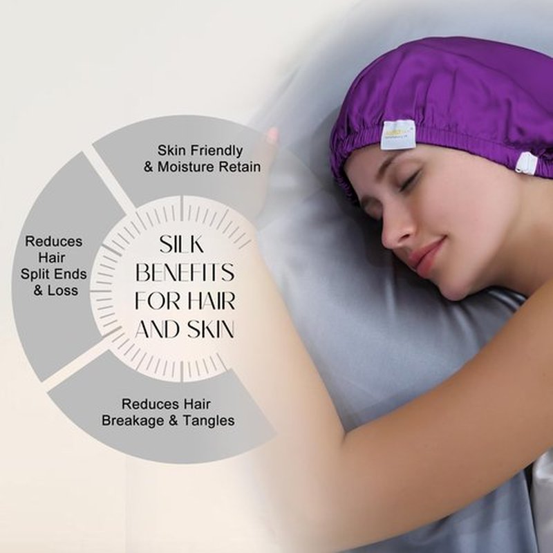 ZIMASILK 100% Mulberry Silk Bonnet for Sleeping Women Long Hair Double Layer Silk Hair Wrap with Adjustable Band Natural Silk Bonnet for Hair Care Stay On Head (1Pc, Purple)