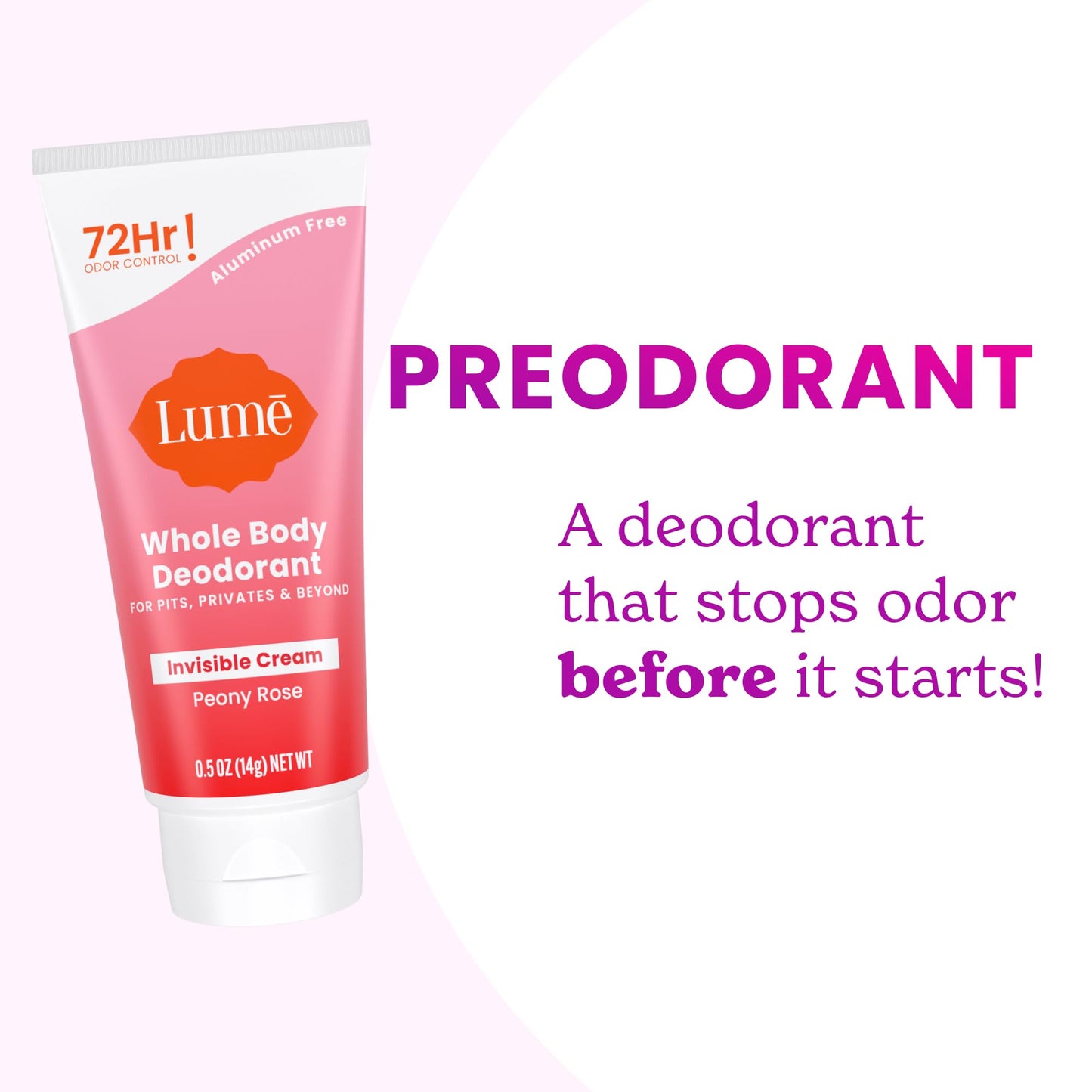 Lume Whole Body Deodorant - Mini Travel Size Invisible Cream Tube - Trial Size -72 Hour Odor Control - Doctor Developed - Aluminum Free, Baking Soda Free - .5oz (Pack of 2) (Peony Rose)