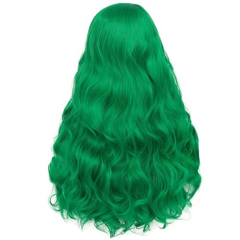 Kaneles Long Curly Green Wig for Women Wavy Side Part Hair Natural Looking Synthetic Heat Resistant Cosplay Party Replacement Wig（Green）