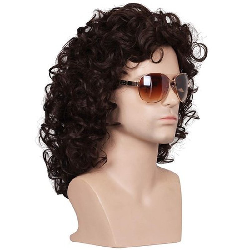 FantaLook Short Curly Brown Halloween Cosplay Wig for Men