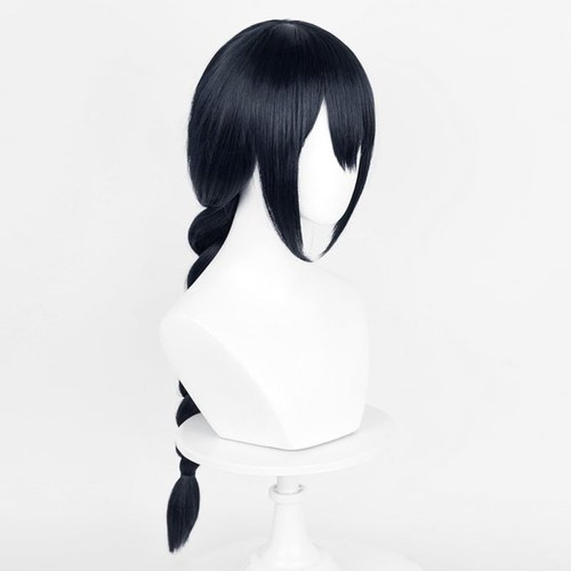 Wiggy Mermaid Dark Blue Braided Wig, 29 Inch Long Black Blue Hair Wig with Bangs + Wig Cap for Anime Cosplay