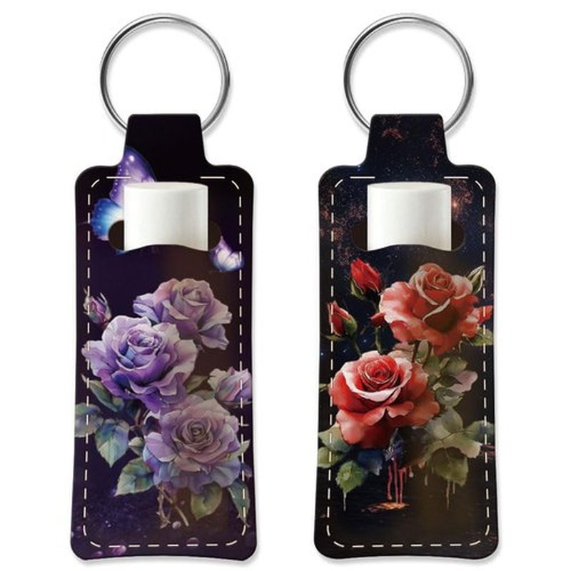 OLYCRAFT 2pcs Lipstick Holder Keychain Roses Butterfly Lip Balm Holders Elastic Diving Fabric Lipstick Keychains Portable Lipstick Holder Bags Lipstick Sleeve Key Ring Holder for Lipstick Chapstick