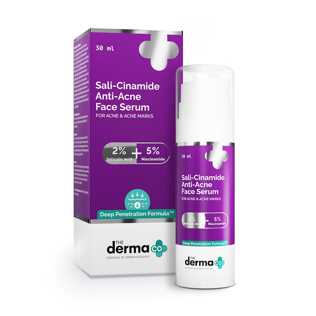 The Derma Co Sali-Cinamide Anti-Acne Serum | with 2% Salicylic Acid & 5% Niacinamide | Helps Reduce Acne & Acne Marks | Suits All Skin Types | 1.01 Fl Oz/30ml