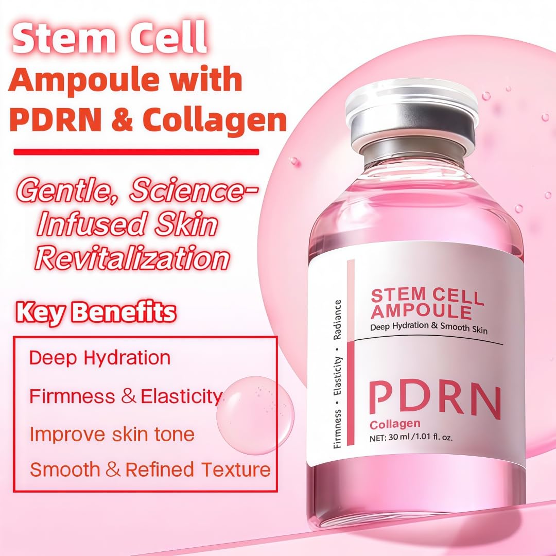 Pink Peptide Collagen Facial Ampoule Serum, Advanced Hydrating, Boosts Skin Elasticity & Radiant Glow, Plumps Skin & Reduces the Look of Fine Lines, Non-Greasy Gentle Formula 30ml/1.01 Fl Oz