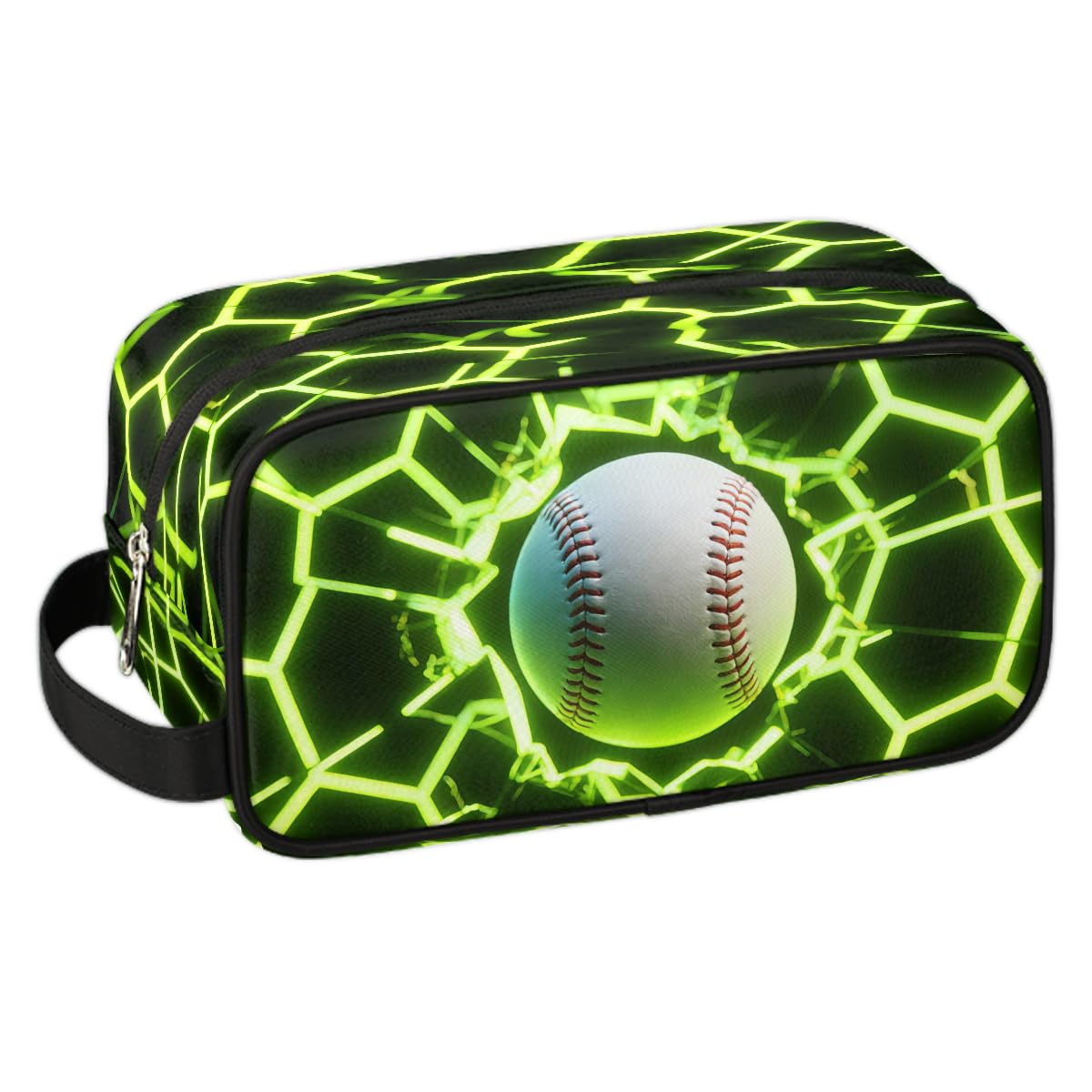 Ethebre Futuristic Style Baseball Toiletry Bag for Men Women, Cosmetic Makeup Bag with Handle, Travel Shaving Kit Organizer, Waterproof Portable Wash Bag for Gym Vacation Camping Sports
