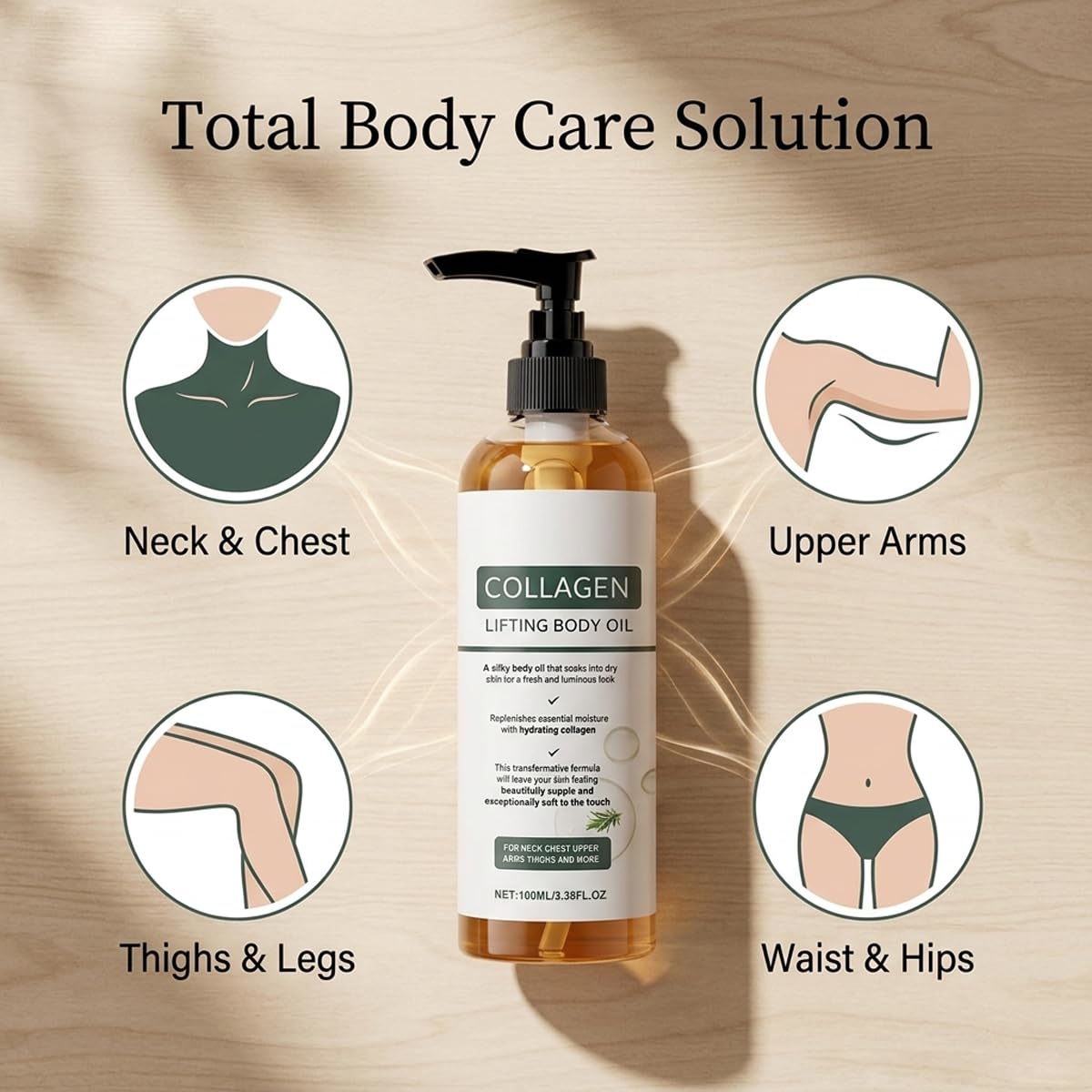 Divinvera Collagen Body Oil - Collagen Lifting Body Oil, Hydrating & Firming Dry Oil, Lightweight Fast-Absorbing Non-Greasy Moisturizer for Smooth Radiant Skin, For Women & Men, 3.38 Fl Oz