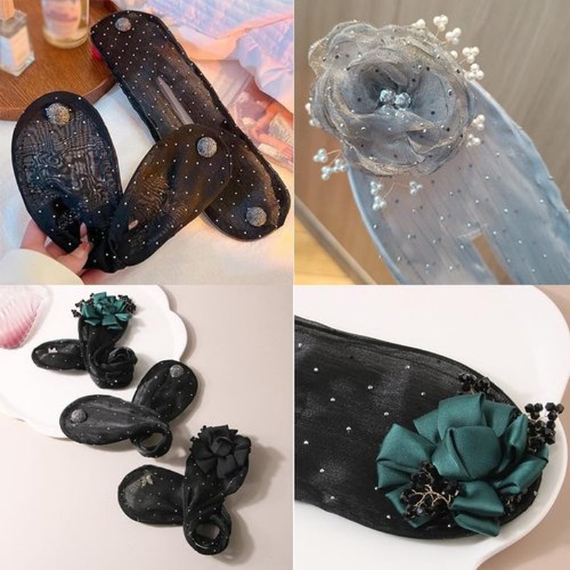 HUIQINGLI Characterh Character Hair Accessories, Insstyle Full Star Flower Hair Accessories, Women Hand Embroidered Flowers Deft Bun, Lazy Hair Curler (2PCS-B)