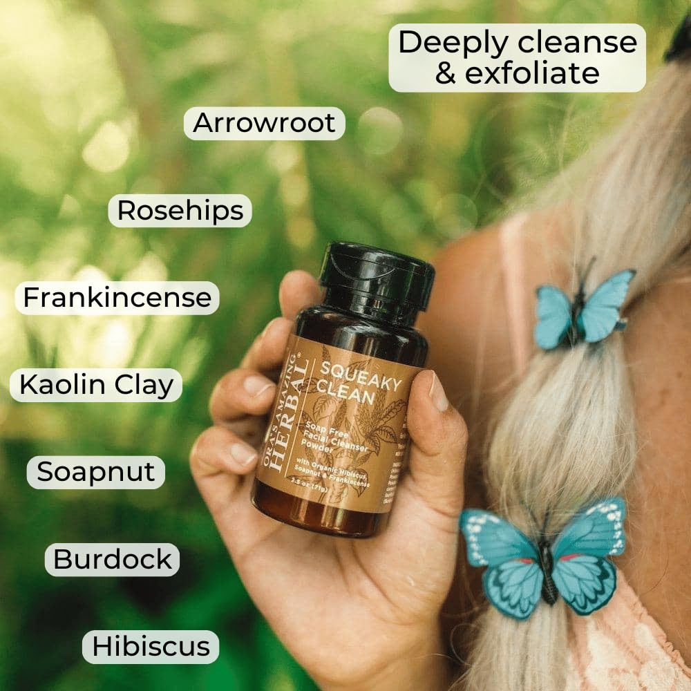 Ora's Amazing Herbal Squeaky Clean, Vegan Hibiscus Face Scrub Powder, Frankincense and Clay Facial Exfoliator