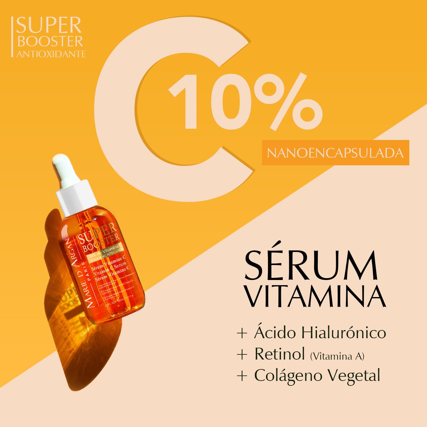 Marie d'Argan Vitamin C Super Booster Face Serum 30 ml - With Retinol, Sodium Hyaluronate, Collagen and Brightening and 10% Pure Vit C Brightening and Anti-Aging
