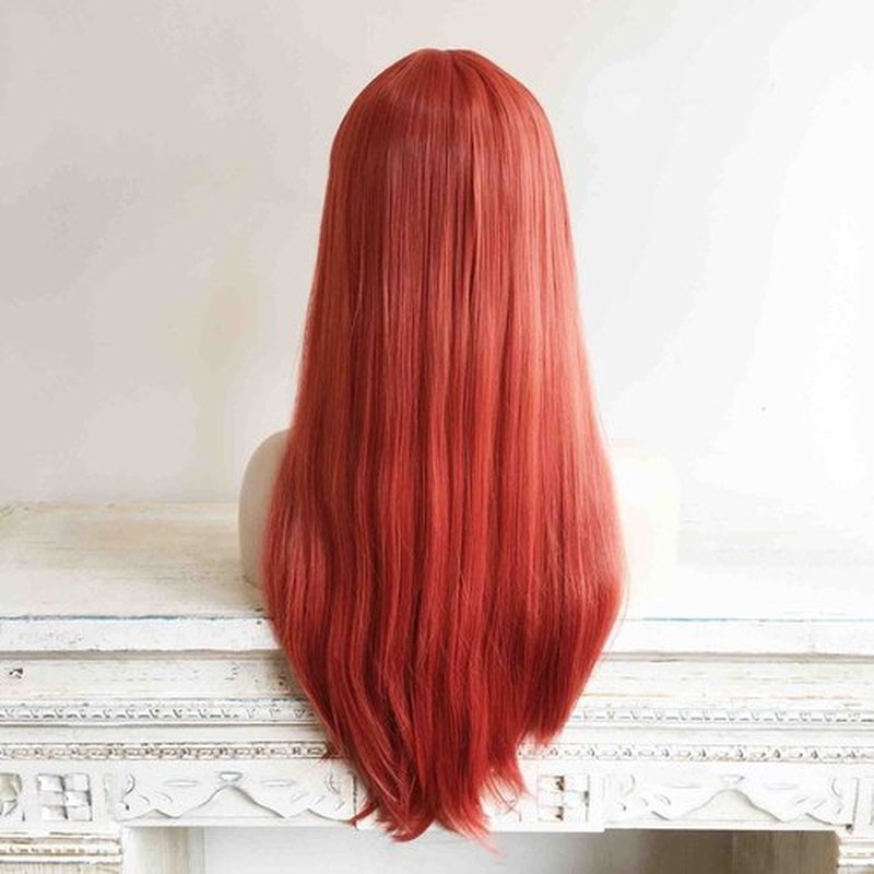 nevermindyrhead Red Orange Long Straight Wig with Fringe Bangs, Heat Resistance Synthetic Wigs for Women 24 Inch