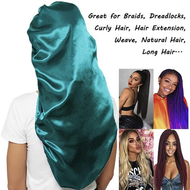 2 Pcs Hair Bonnets for Women Satin, Soft Elastic Band Silky Sleeping Cap Big Bonnets for Women Bonnet for Braids(Black+Green)