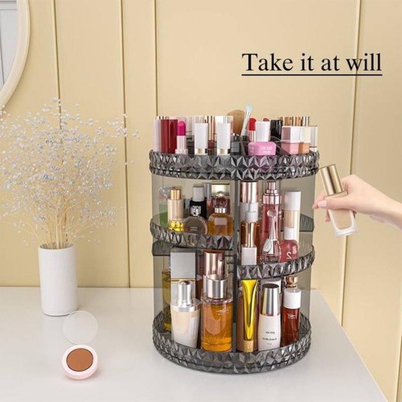 Famitree 360 Rotating Makeup Organizer, DIY Adjustable Makeup Carousel Spinning Holder Storage Rack, Large Capacity Vanity Organizer Skincare Organizers, Organizador De Perfumes (Gray)