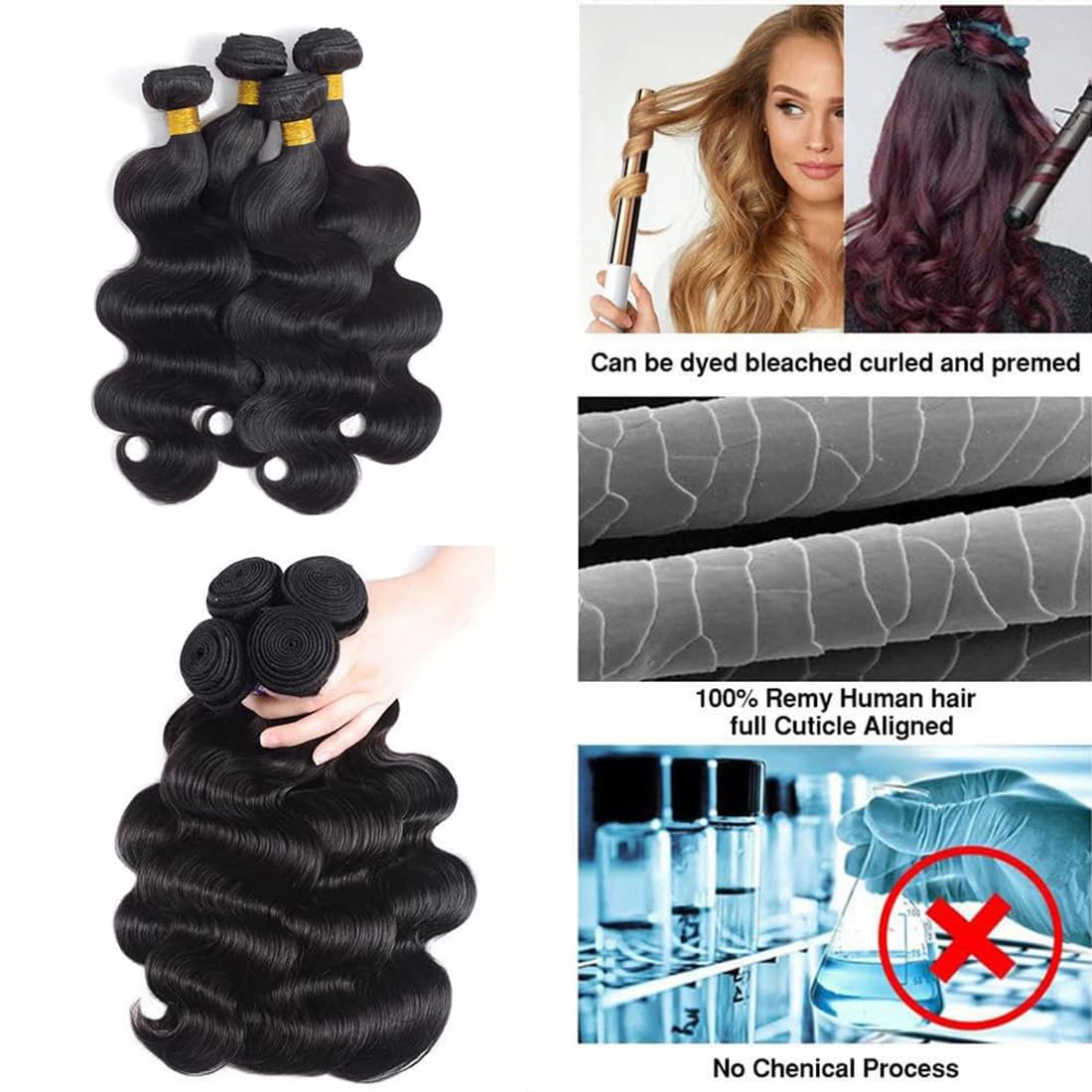 Body Wave Bundles Human Hair 4 Bundles 18 20 22 24 inch 4 pack 12A Brazilian Virgin Weave Hair Extensions 100% Unprocessed Human Hair Bundles Quick Weave Bundles Natural Black