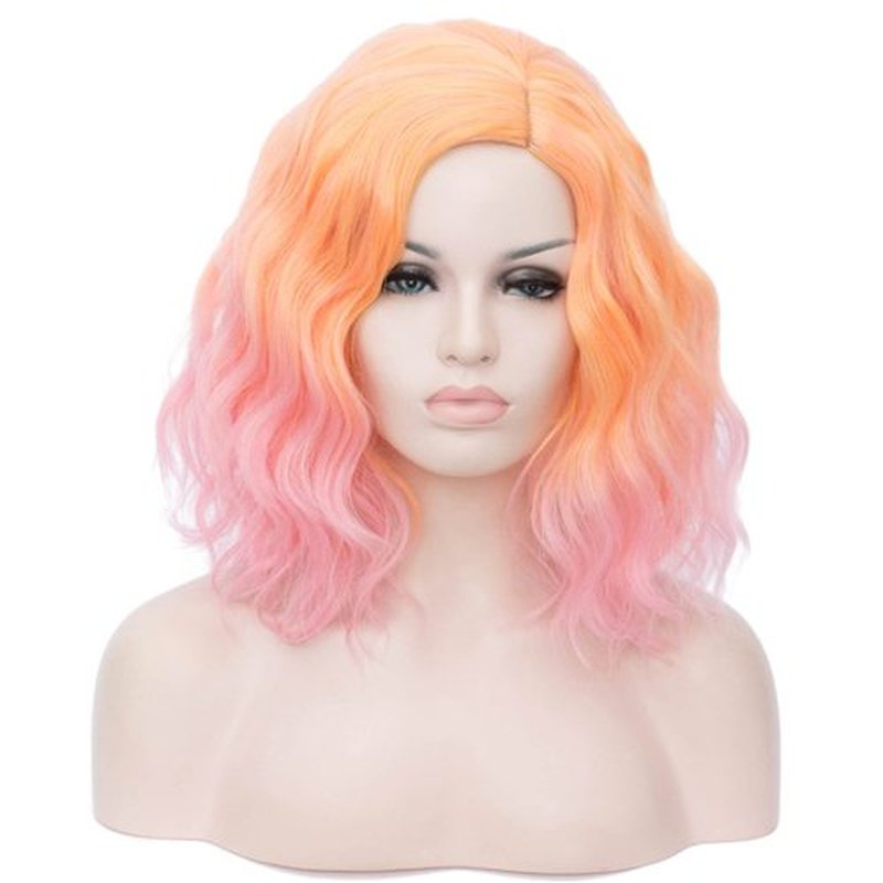 Cying Lin Short Bob Wavy Curly Wig Ombre Pink Wig For Women Cosplay Halloween Wigs Heat Resistant Bob Party Wig Include Wig Cap (Ombre Pink)