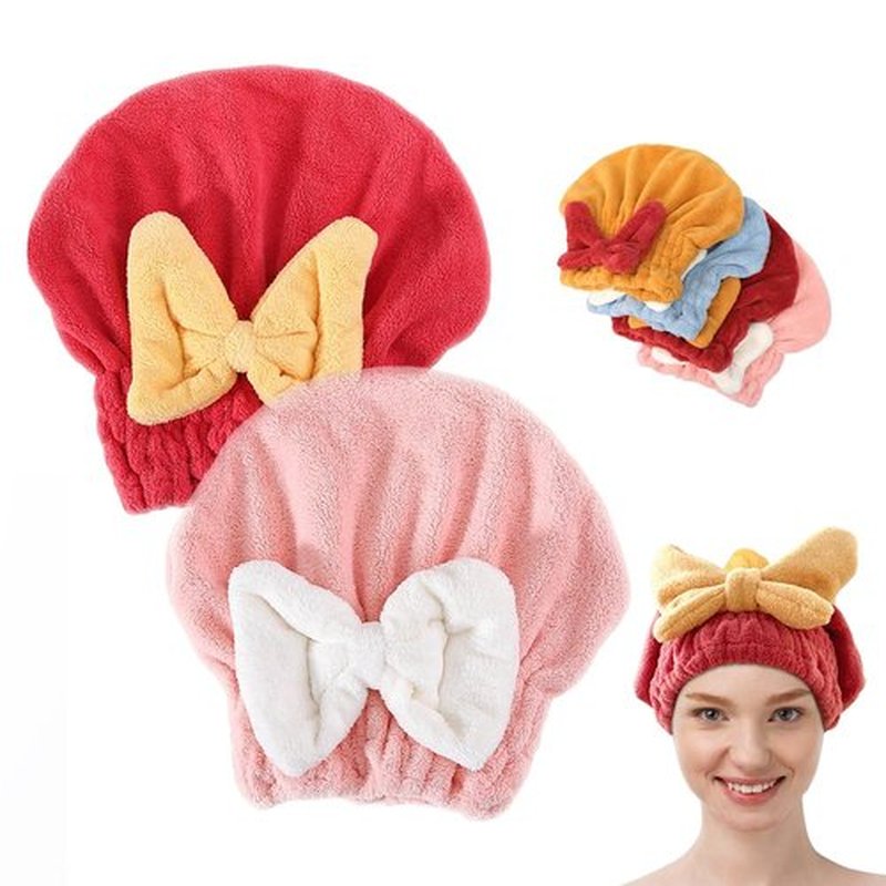 Super Absorbent Hair Towel Wrap for Wet Hair, 2025 New Microfiber Hair Towels Wrap Women Quick-Drying Thickened Hair Towels, Soft Bow Tie Wet Hair Towel Wrap for Women Hair Accessories (Pink+Red)