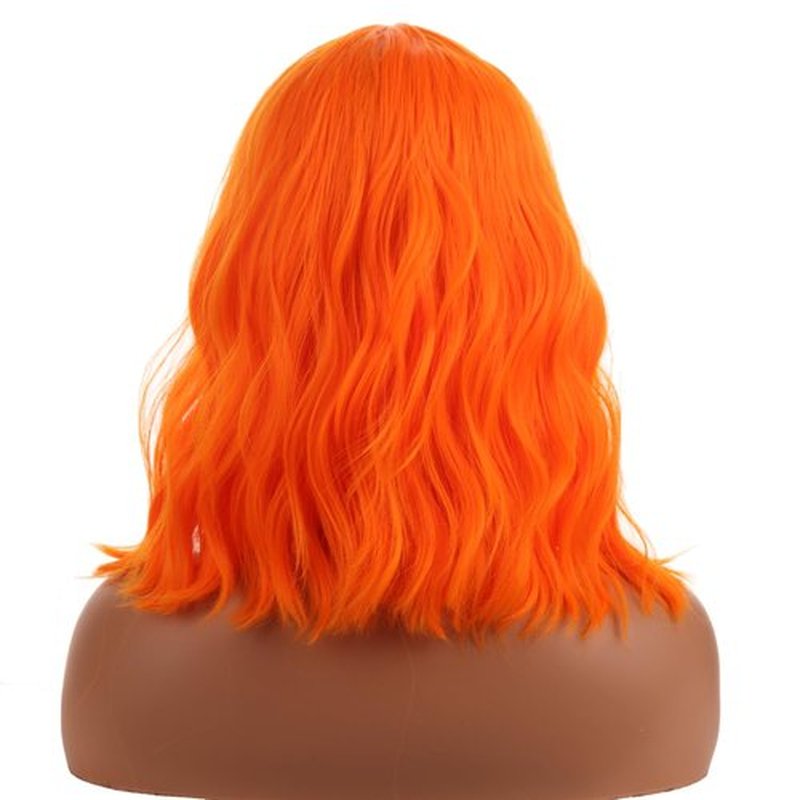 BERON 14 Inches Orange Wig with Bangs Short Bob Curly Wigs Ginger Orange Wigs for Women Girls