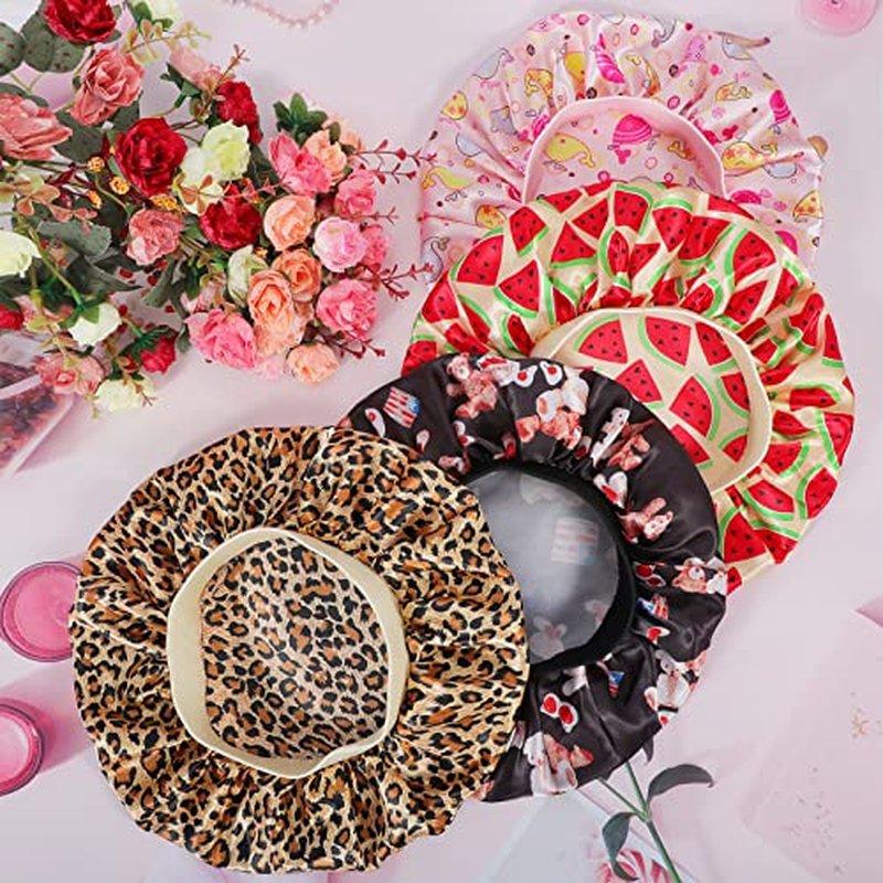 4 PCS Kids Satin Bonnet Child Sleeping Cap,Soft Silk Bonnet Elastic Wide Band,Breathable Baby Bonnets Night Sleep Caps,Colorful Night Hats Satin Cap for Girls Toddler Teens Natural Hair (Cute Pattern)