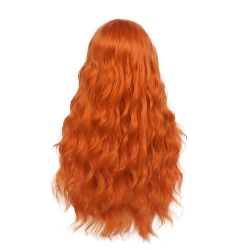 Beweig Long Curly Wavy Orange Wig Middle Part Synthetic Hair Replacement Wig for Cosplay Daily Use