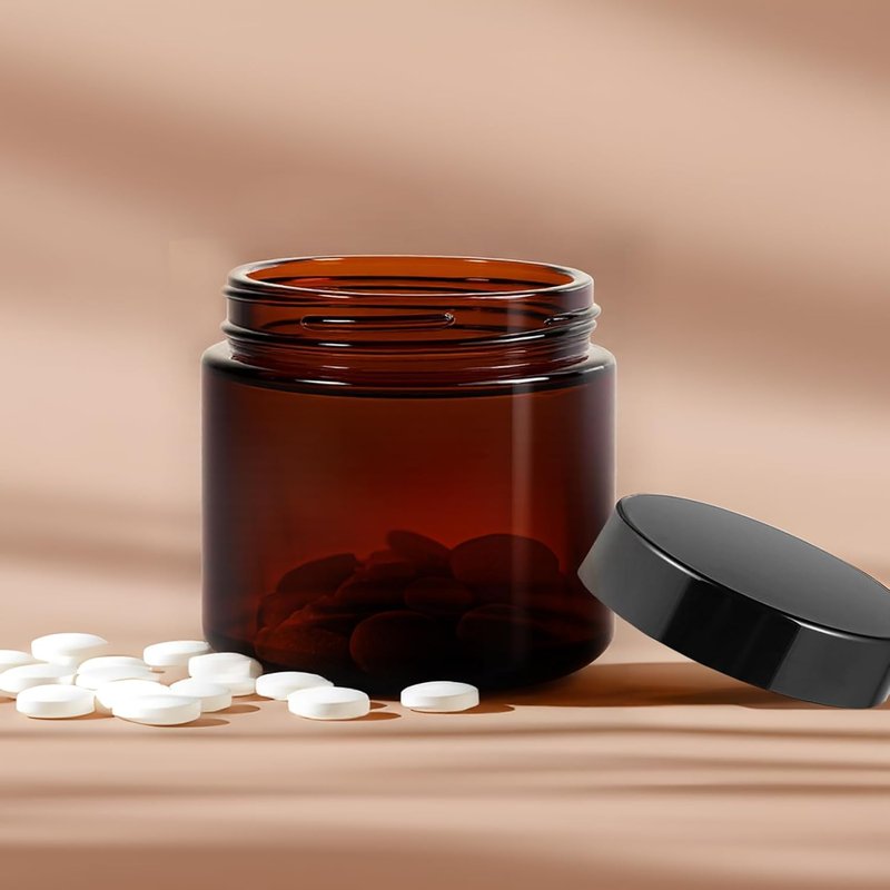 Amber Glass Jars - 2oz Round Airtight Cosmetic Containers | 40 Pack with Black Lids for Lotions & Powders